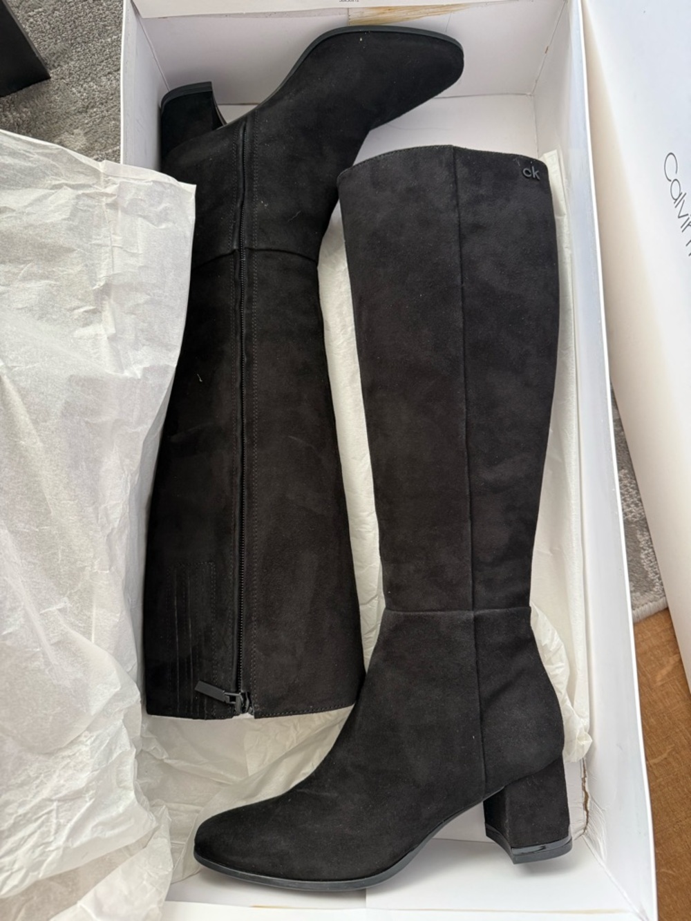 Calvin Klein Black Suede Over-the-Knee Block Heel Boots